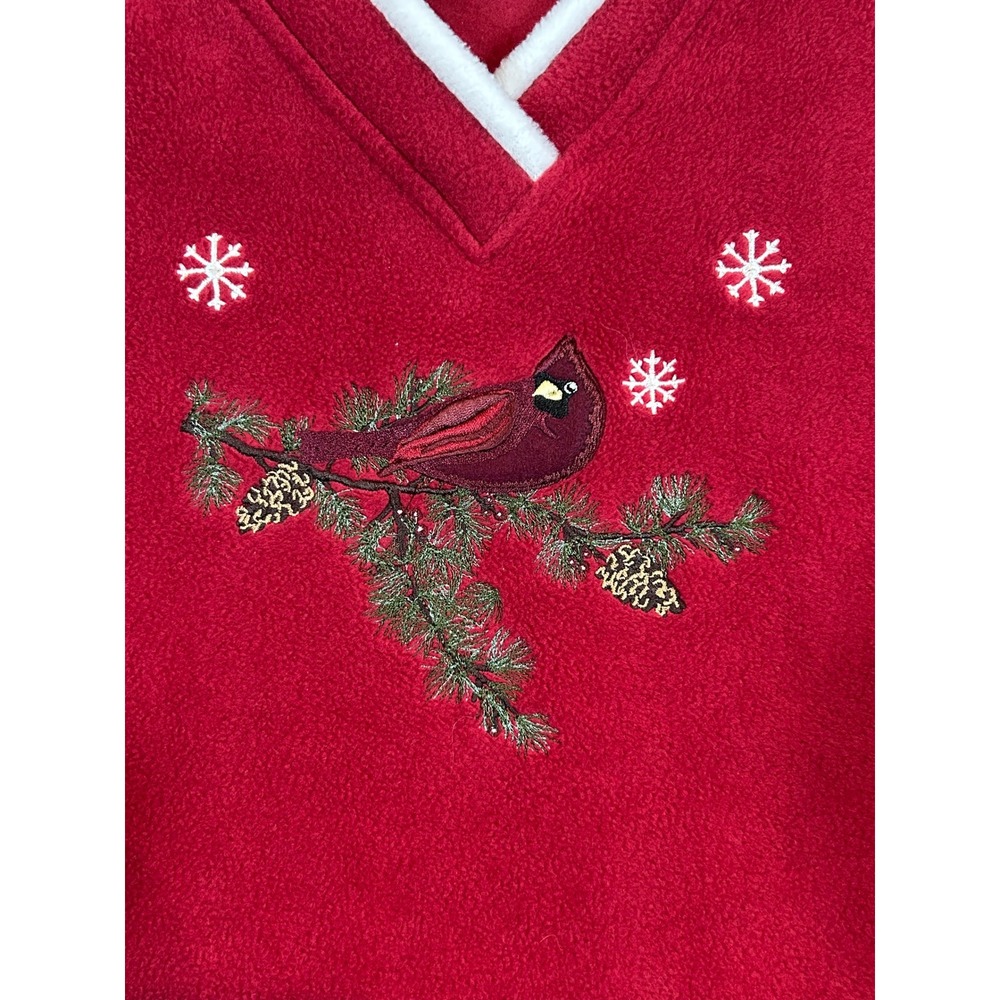 Grandmacor Womens XL Red Fleece Cardinal Embroidered VNeck Pullover Sweater Cozy